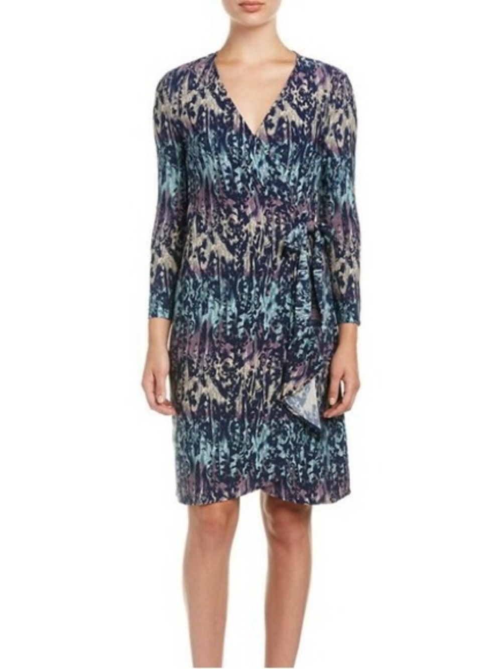 NWT BCBGMAXAZRIA Adele Vintage Blue Wrap Midi Dress S Small Jersey Vneck
